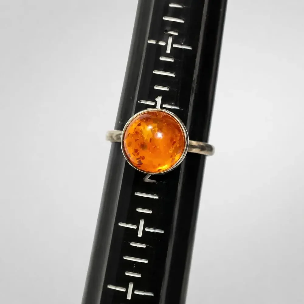 Vintage Boho‎ Sterling Silver Amber Ring Orange 925 Size 6.5